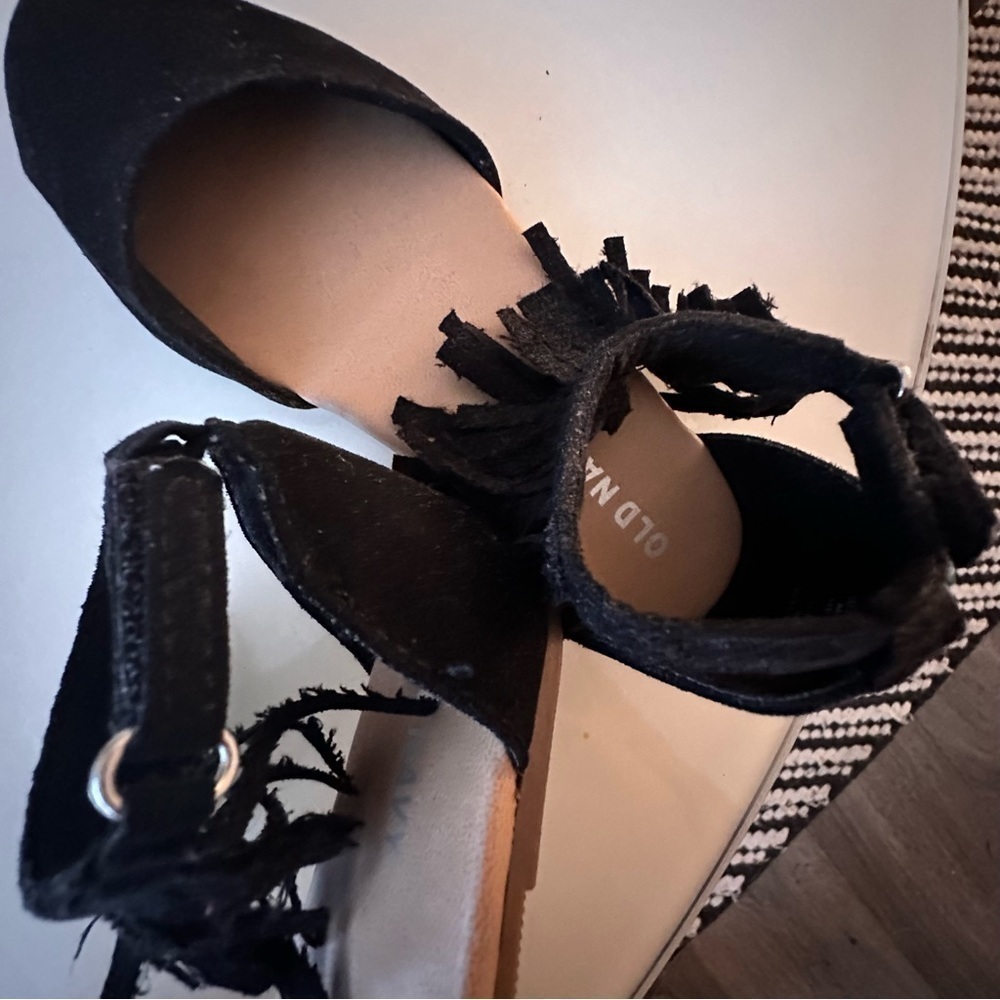 BLACK Fringe Toddler Strappy Flats - Picture 6 of 10